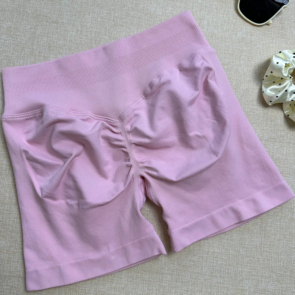 Seamless Yoga Shorts For Women Low Waist Triple Panel Waistband