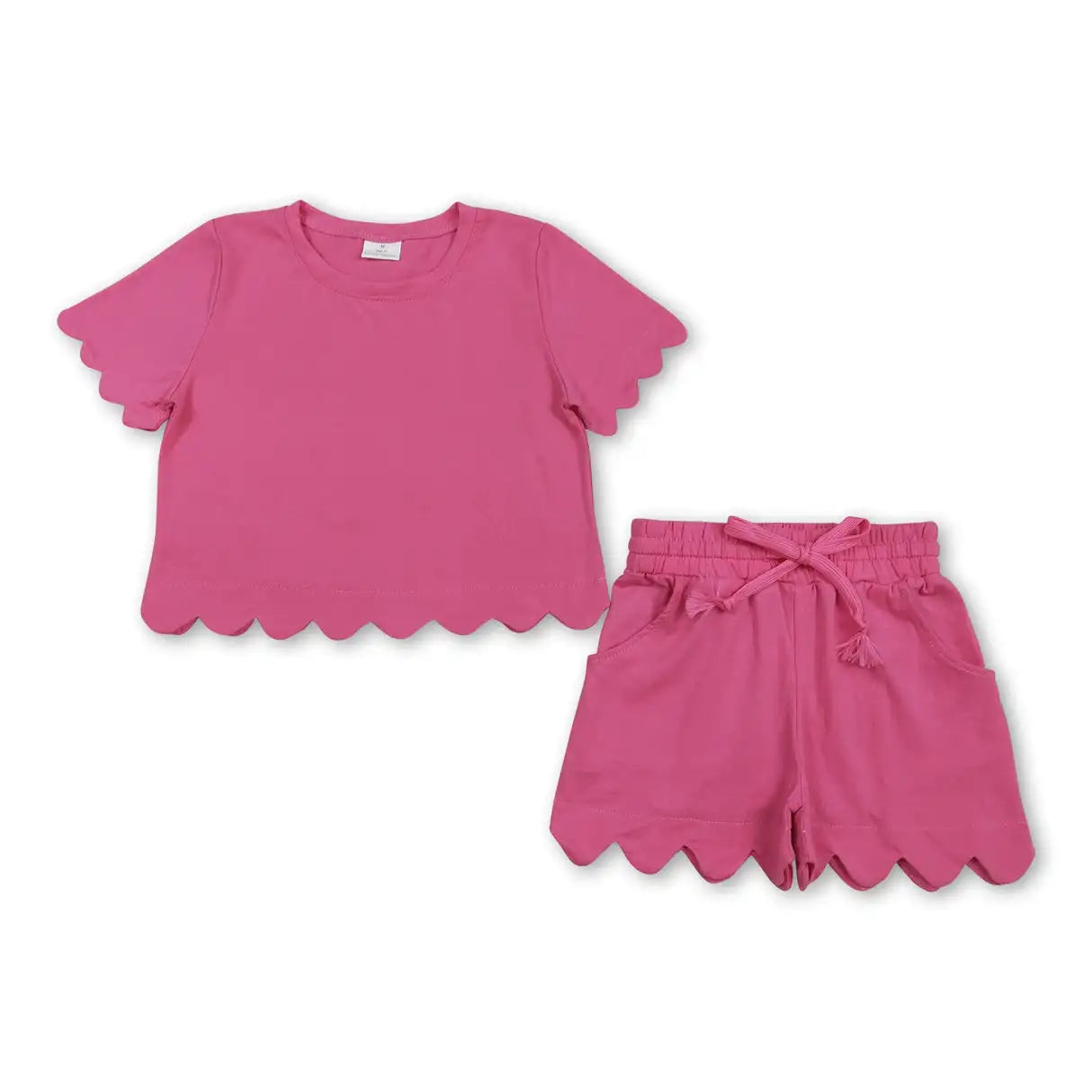 Girls Cotton Polyester Set With Short Sleeve Top And Pockets