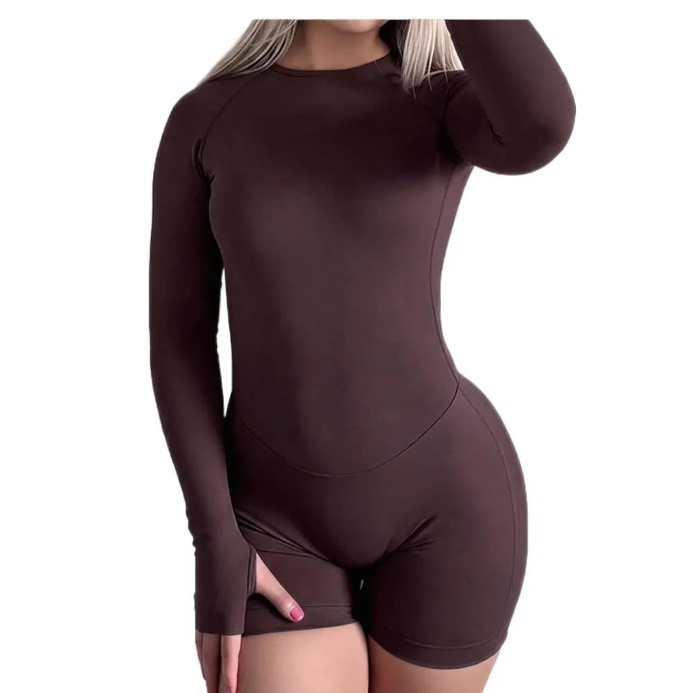 Women Seamless Knit Open Back Yoga Jumpsuit Romper Nylon Breathable