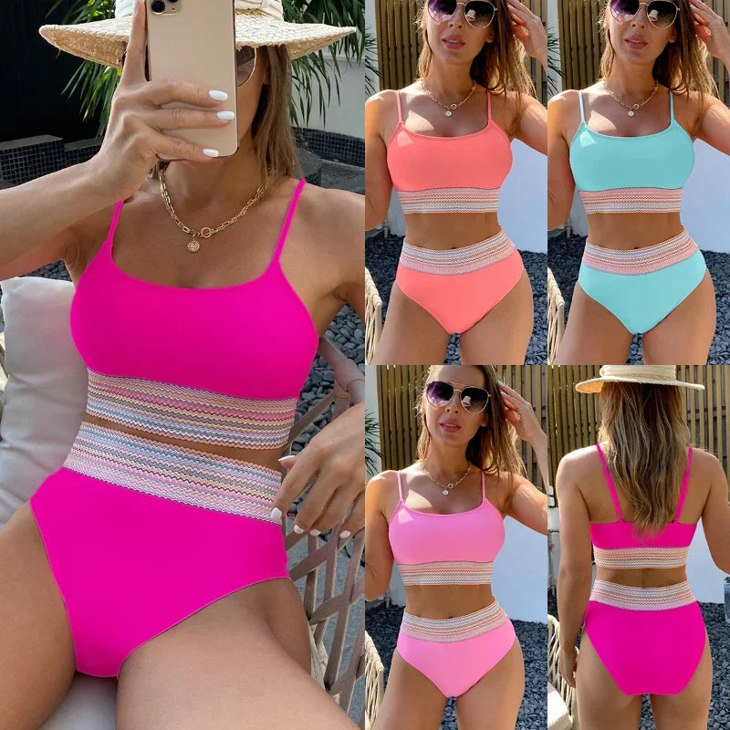 Women's Split Triangle High Waist Two Piece Swimsuit Set