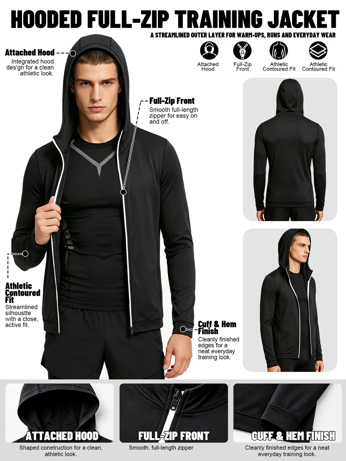 Active Men Four Piece Tracksuit With Hoodie Shirt Leggings