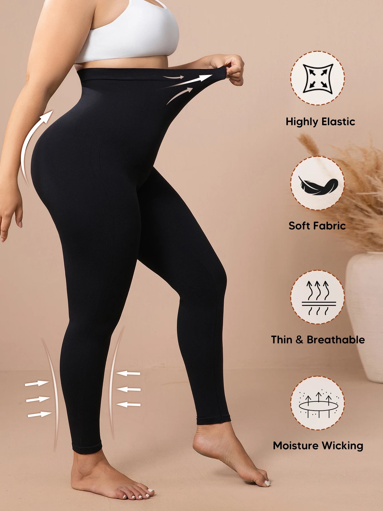 Suprenx Women High Waist Tummy Control Slimming Knit Leggings