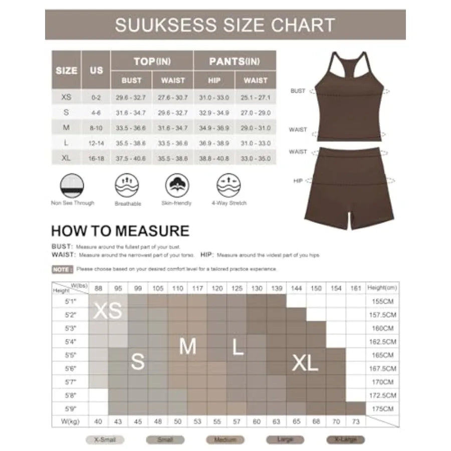 Women Two-Piece Workout Set With Built-In Bra Racerback Tank Pockets