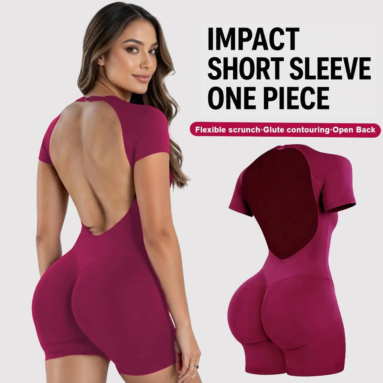 Seamless Yoga Romper Unitard Short Sleeve For Women Tummy Control