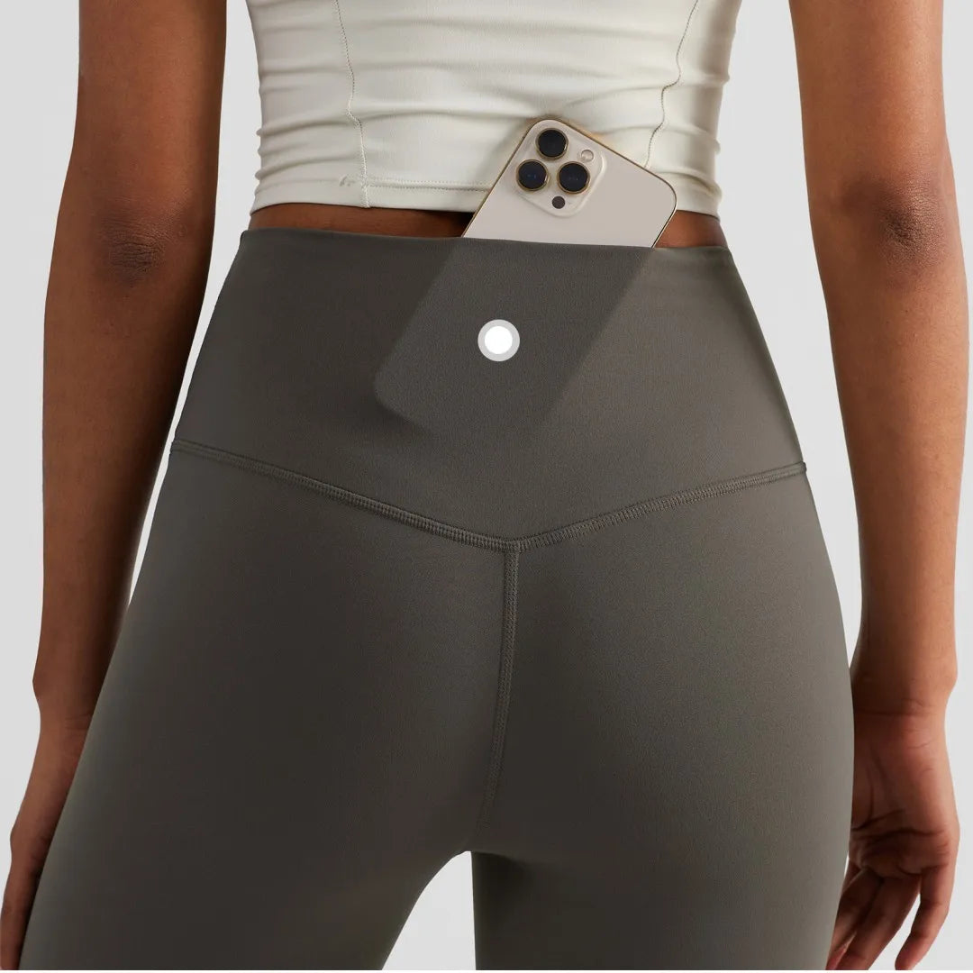 Solid Color Back Pocket High Waisted Yoga Leggings For Women