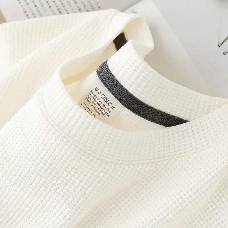 Men's Summer Waffle Knit Tee Round Neck Short Sleeve Top