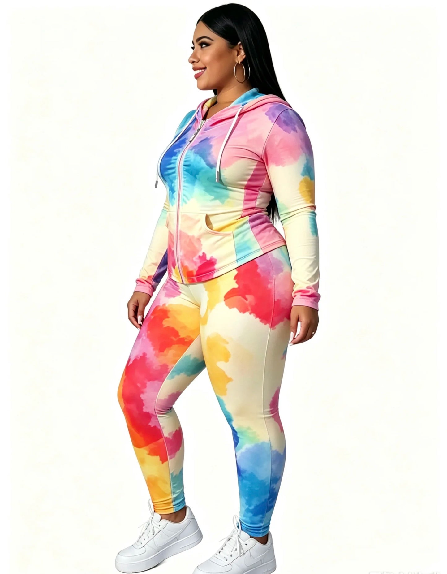 Casual Hooded Zipper Jacket With Pants Two Piece Set