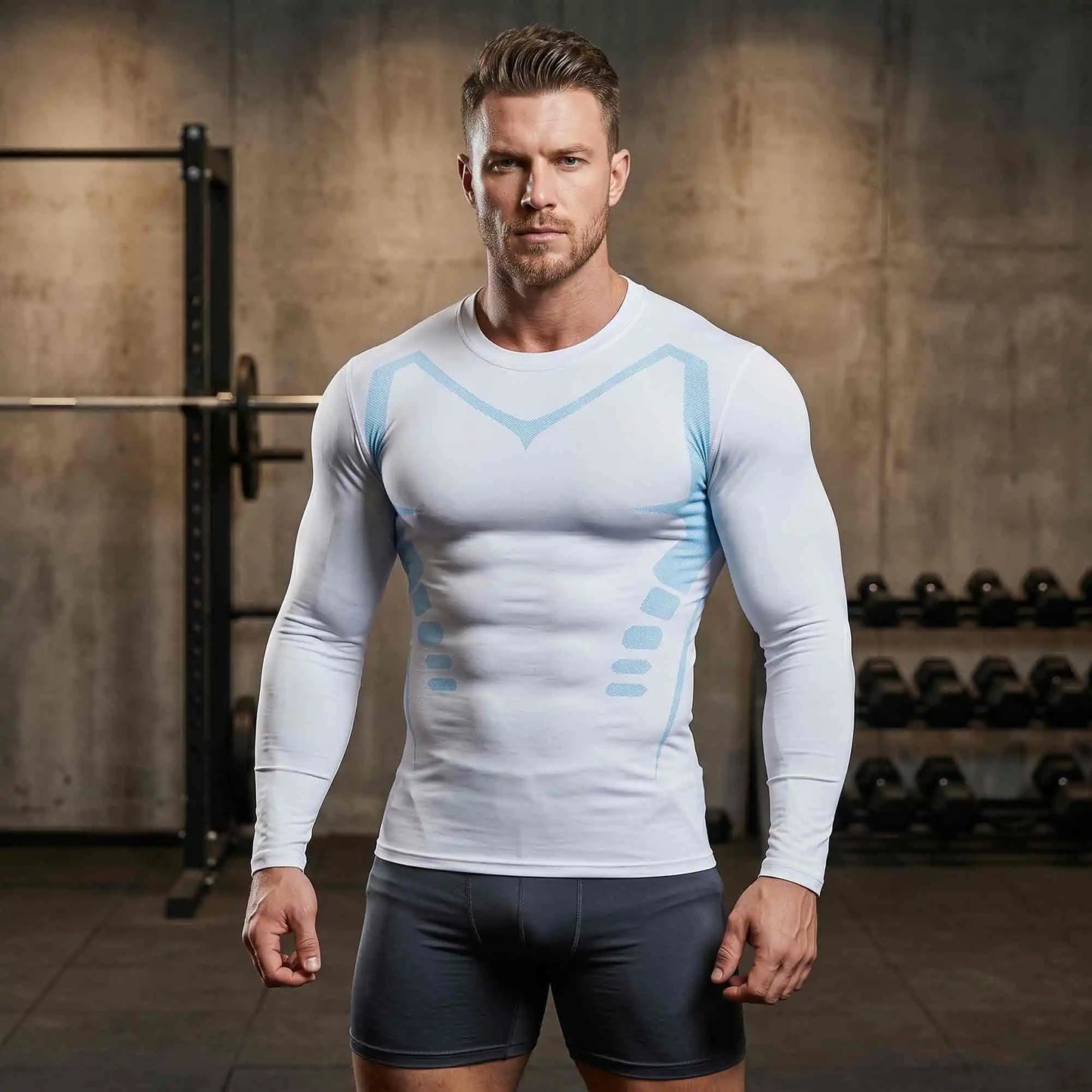 Men's Compression Shirts Long Sleeve Baselayer MoistureWicking Gym Tee Set