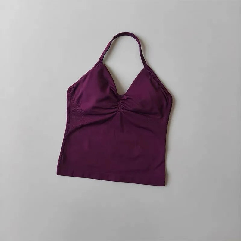 Seamless Nylon Elastane Yoga Set Halter Neck Sports Bra And Shorts