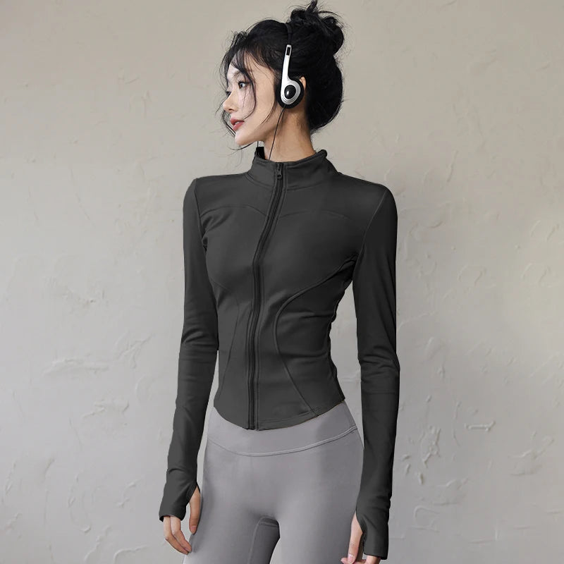Women Long Sleeve Zip Sports Jacket For Fitness And Yoga