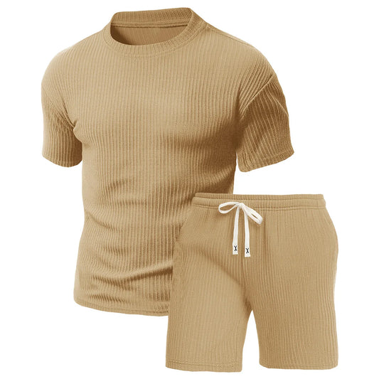 Breathable Polyester Men Two Piece Casual Sports Shorts Set