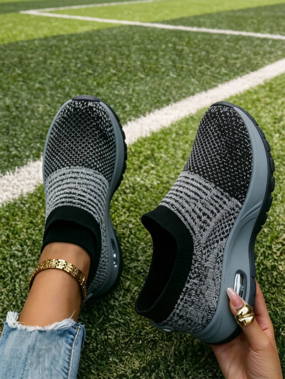 Women Breathable Mesh Rocker Bottom Wedge Orthopedic Sneakers