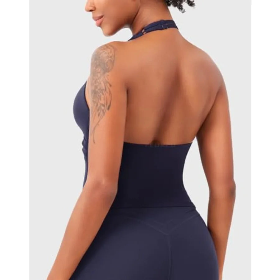 CoreFlex Womens Halter Tank Top Padded Deep V Backless Camisole
