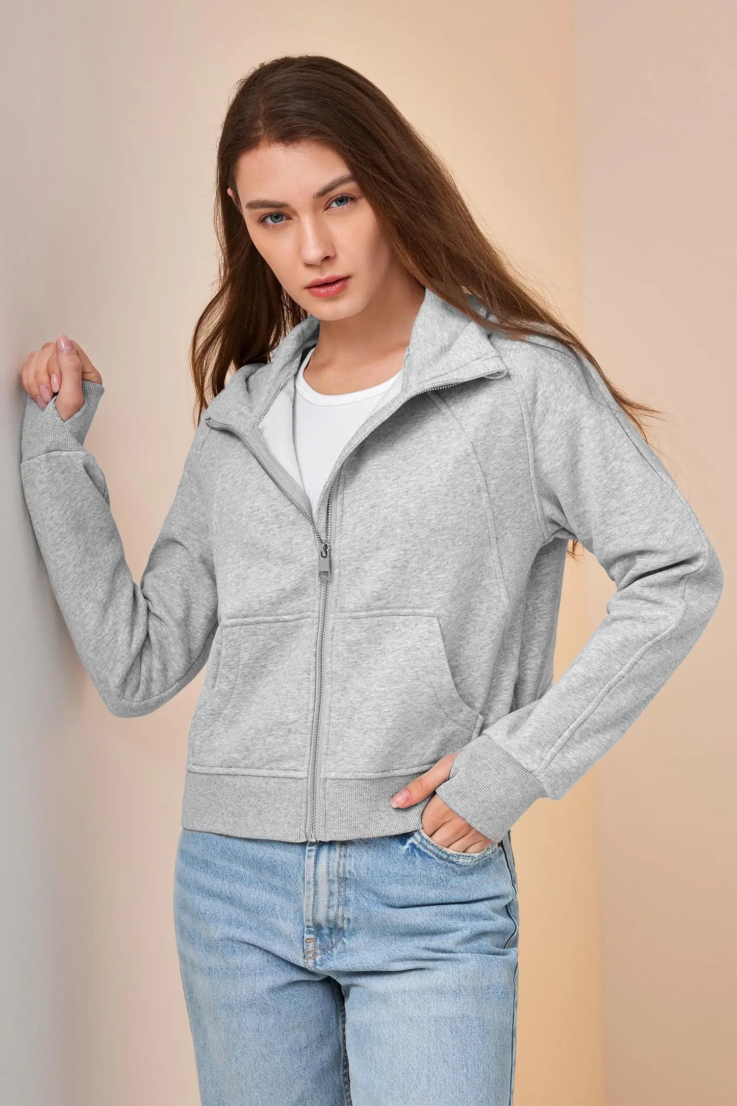 Fisoew Zip Up Hoodie Fleece Lined Oversized Sweatshirt
