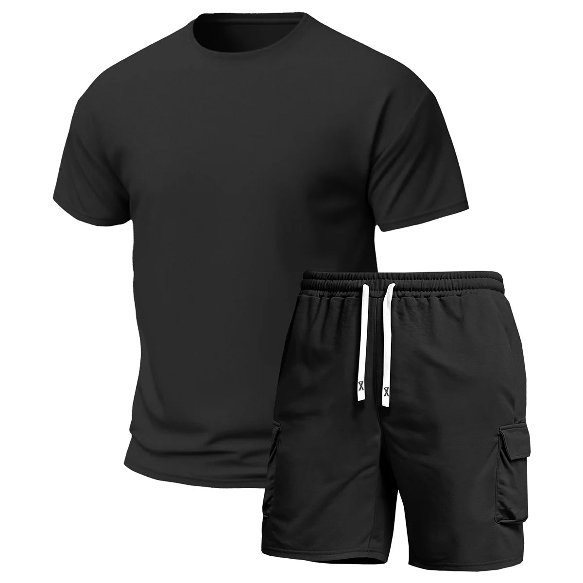 Men's Multi-Pocket Cargo Pants and Short Sleeve T-Shirt Set