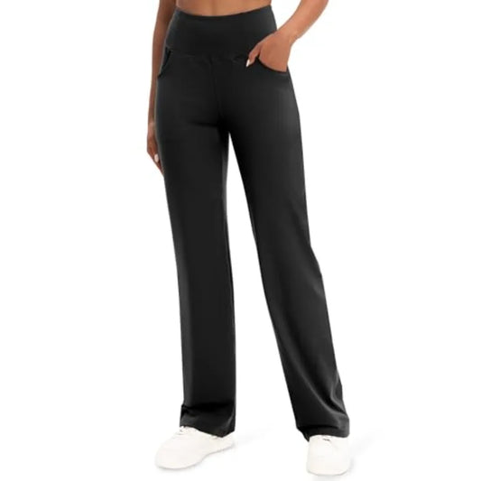 VOOVEEYA Yoga Pants Women with Pockets, Tummy Control Leggings Straight Leg High Waist Work Dress Pants Petite/Regular/Tall