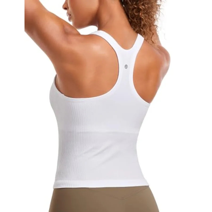 CRZ YOGA Seamless Padded Racerback Tank Top Built In Bra