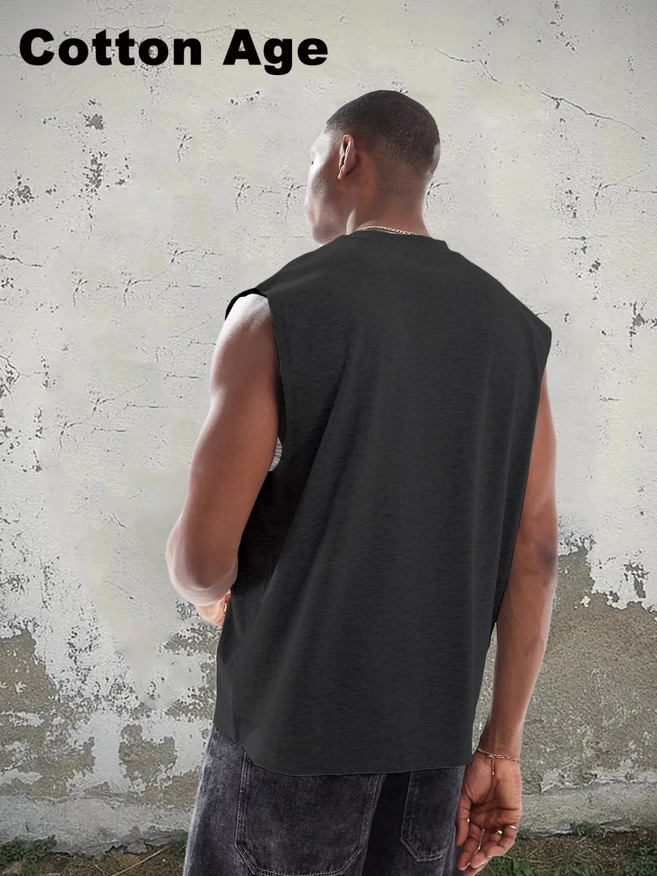Vintage Men's Tank Top Print Design Knit Cotton Casual Tee