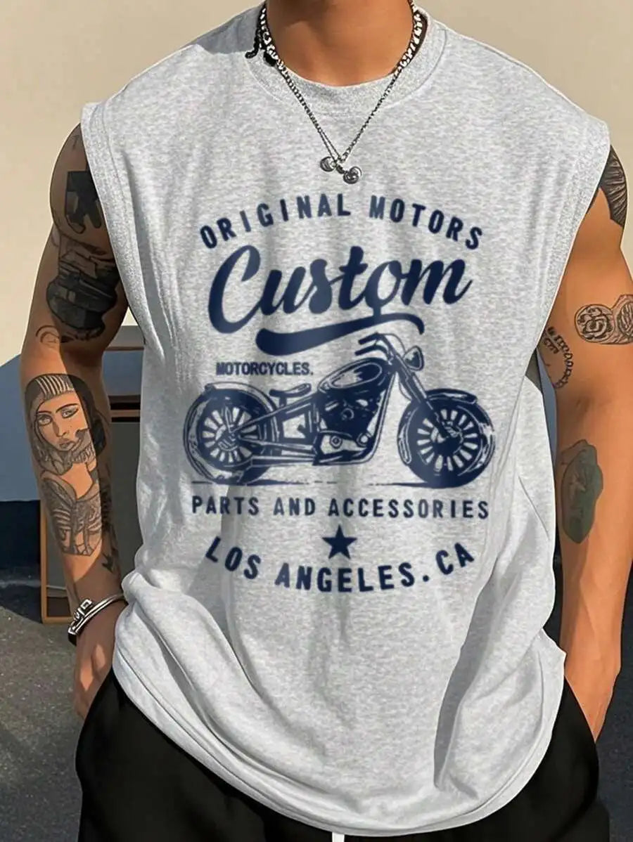 Mens Sleeveless Vintage Motorcycle Graphic Tank Top