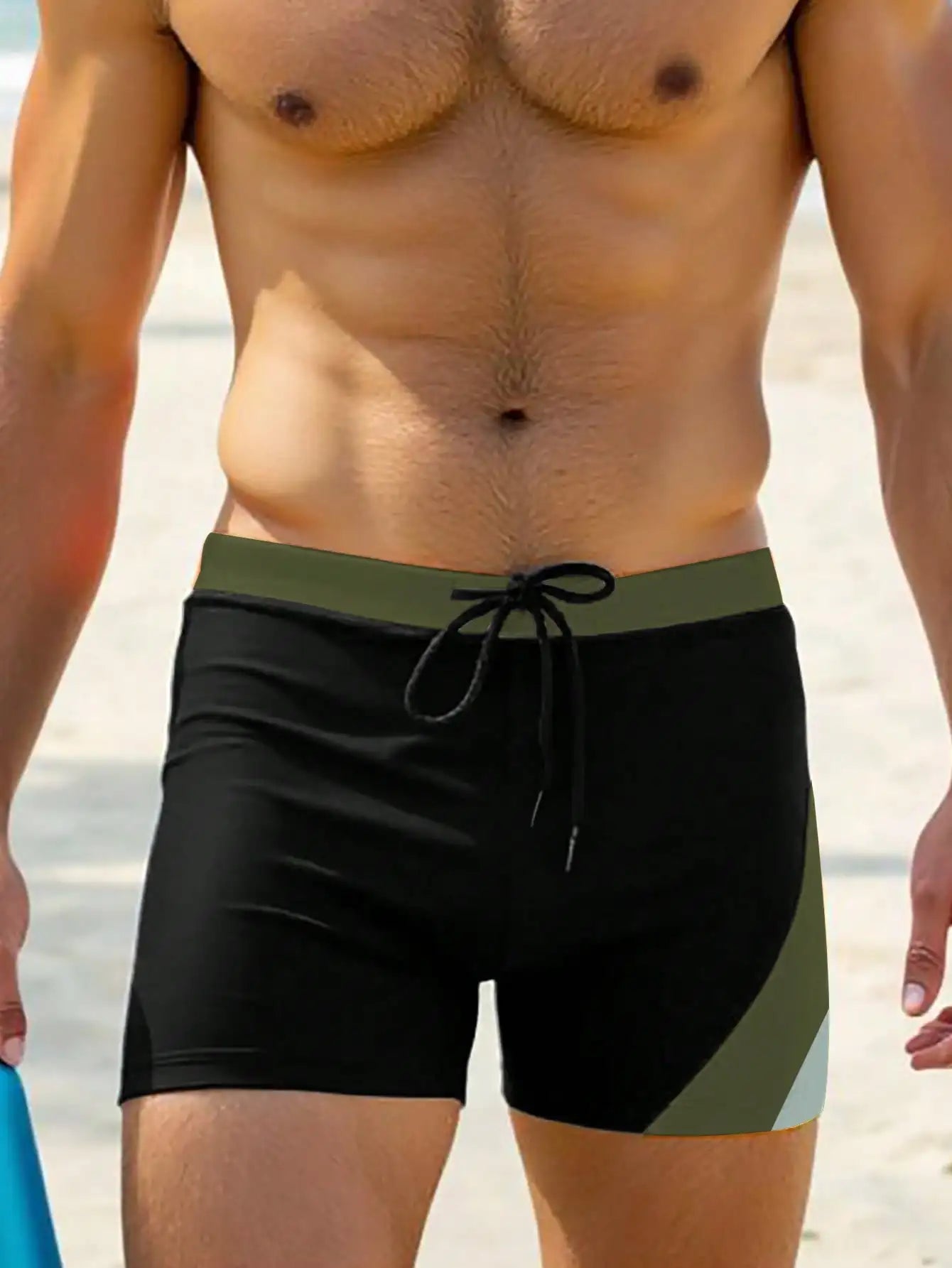 Mens Color Block Striped Board Shorts With Drawstring