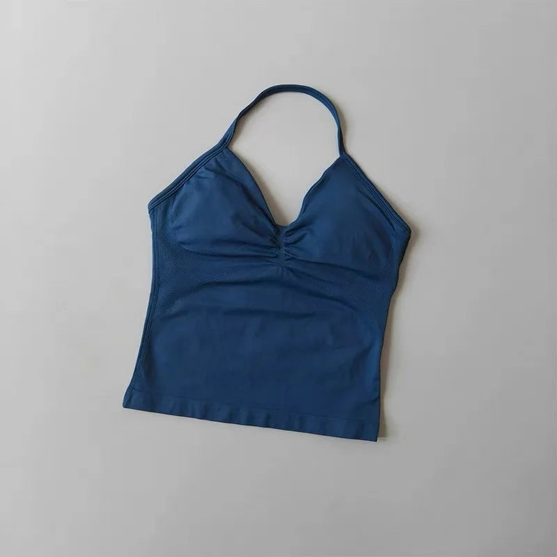 Seamless Nylon Elastane Yoga Set Halter Neck Sports Bra And Shorts