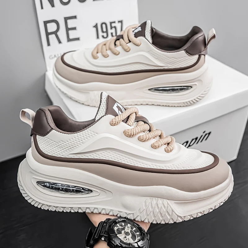 Men's Leather Waterproof Sports Shoes With Height Increasing Insole