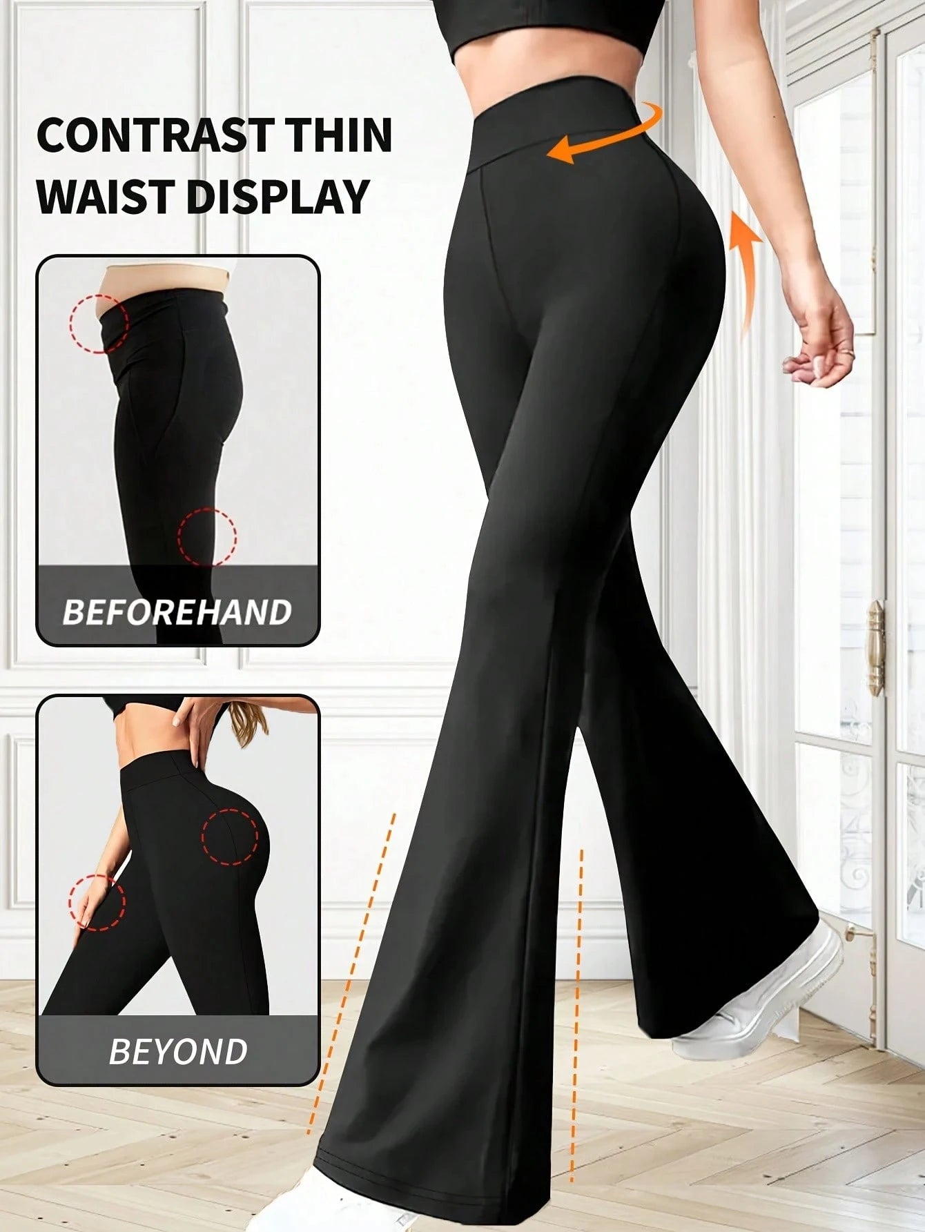Contrast Thin Waist High Waist Flared Leggings Women Black Bootcut Yoga Pants Butt Lifting Workout Trousers For Daily Wear