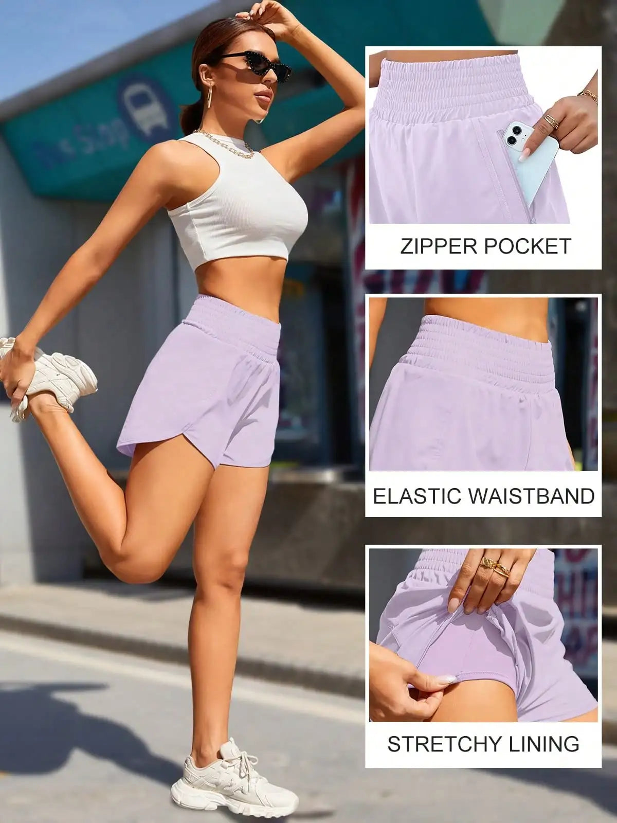 Women High Waist Athletic Running Shorts With Pockets