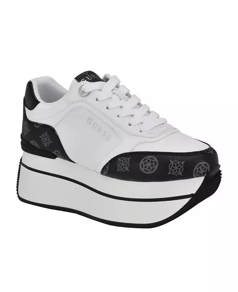 GUESS Women's Double-Layer Platform Running Shoes Lace-Up Protective Toe Casual Fitness Sneakers Active Wear Sneakers