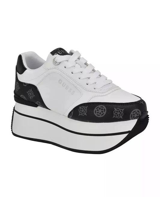 GUESS Women's Double-Layer Platform Running Shoes Lace-Up Protective Toe Casual Fitness Sneakers Active Wear Sneakers