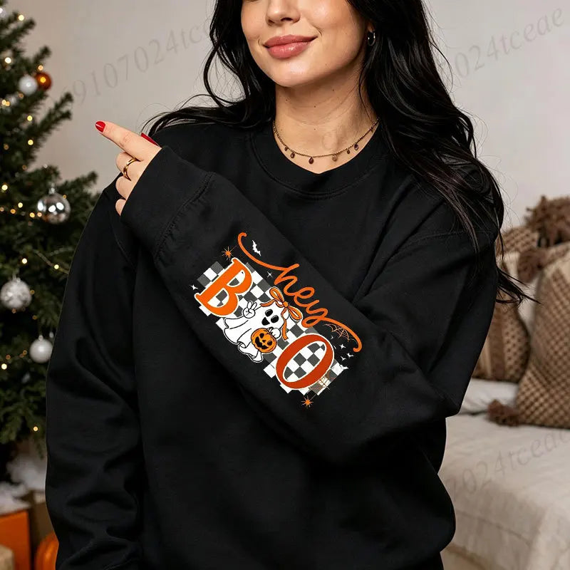 KUCLUT Halloween Cute Bow Ghost Pumpkin Unisex Graphic Sweatshirt
