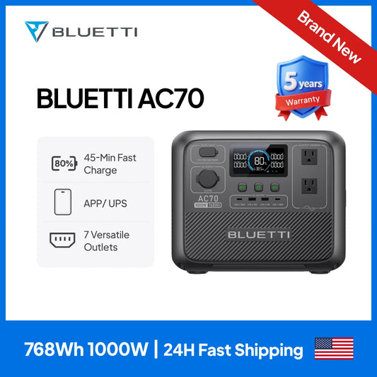 Bluetti AC70 Portable Power Station 1000W 768Wh Off Grid