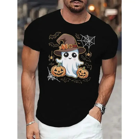 Ghost Cowgirl Halloween Pumpkin Western Graphic T-Shirt for Men