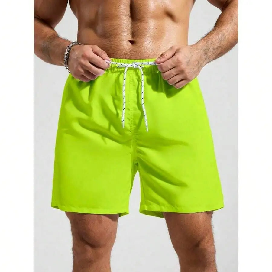 Mens Pocketed Drawstring Waist Beach Quick Dry Swim Trunks