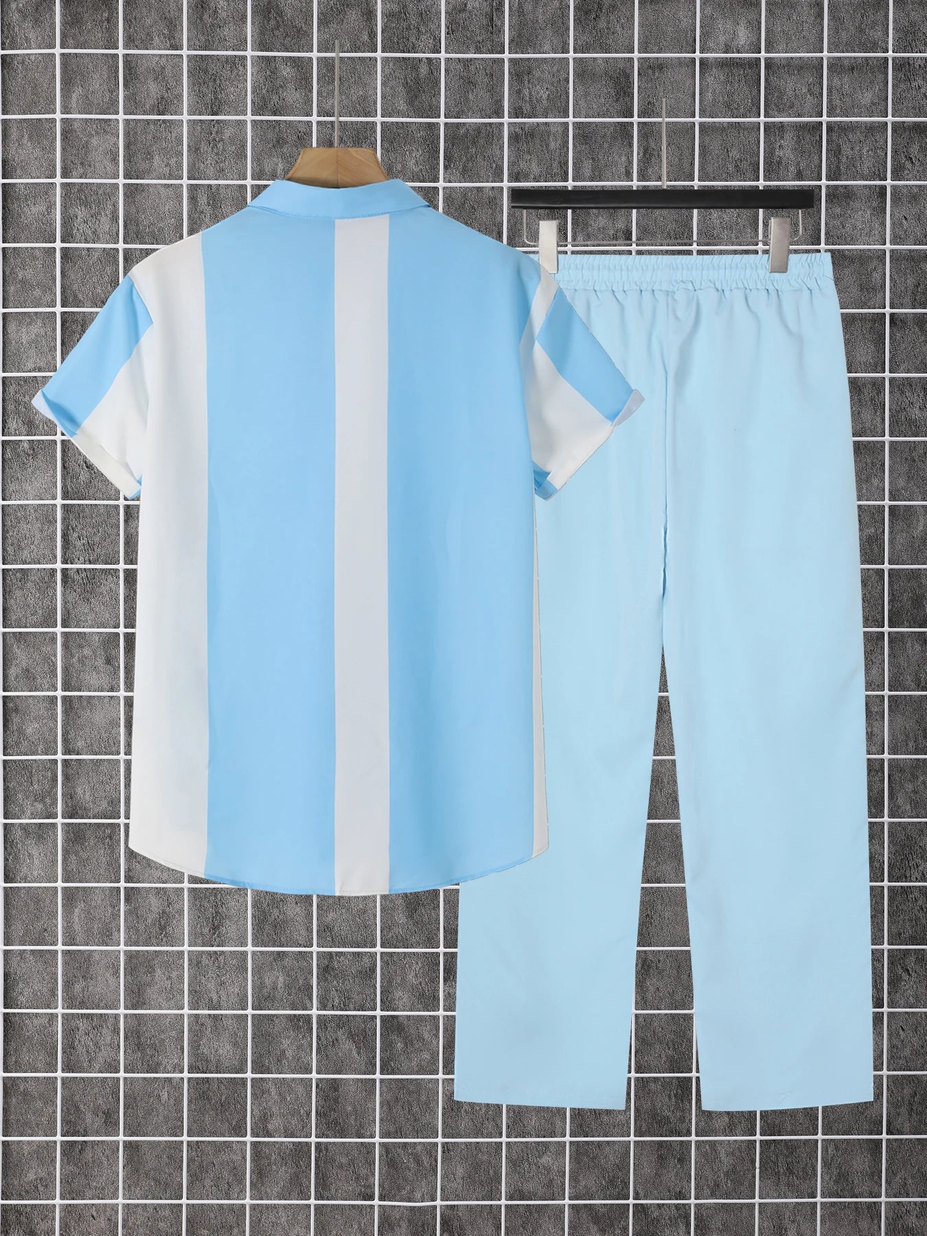 Printed Men's Summer Short Sleeve Shirt And Pants Set