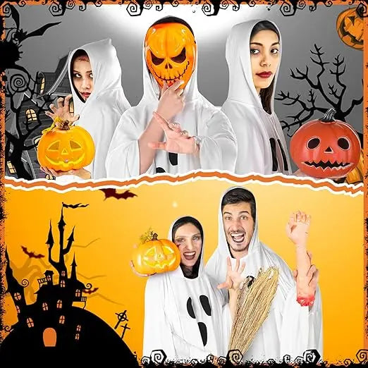 Adult Ghost Halloween Costume With Hooded Poncho Cape for Parties
