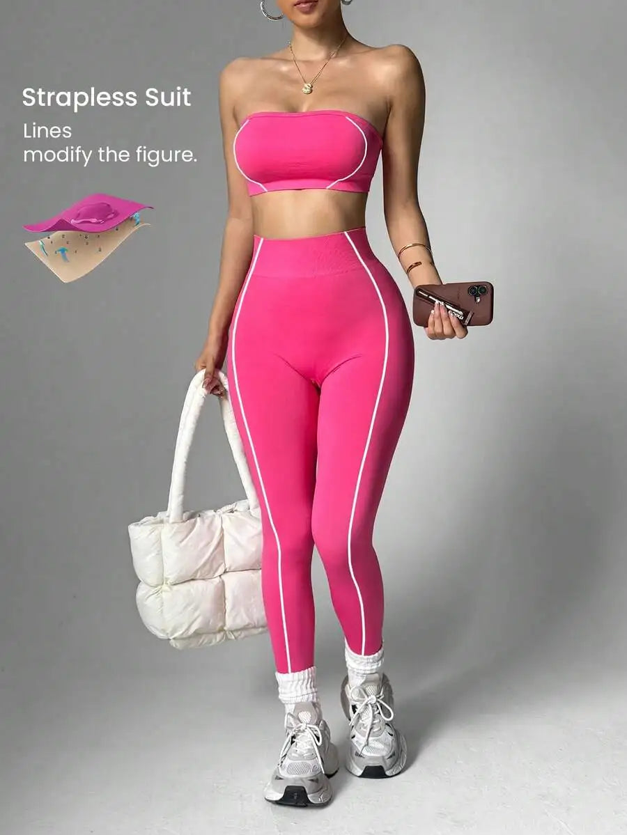 Women Seamless Striped Sports Bra And Leggings Quick Dry Activewear