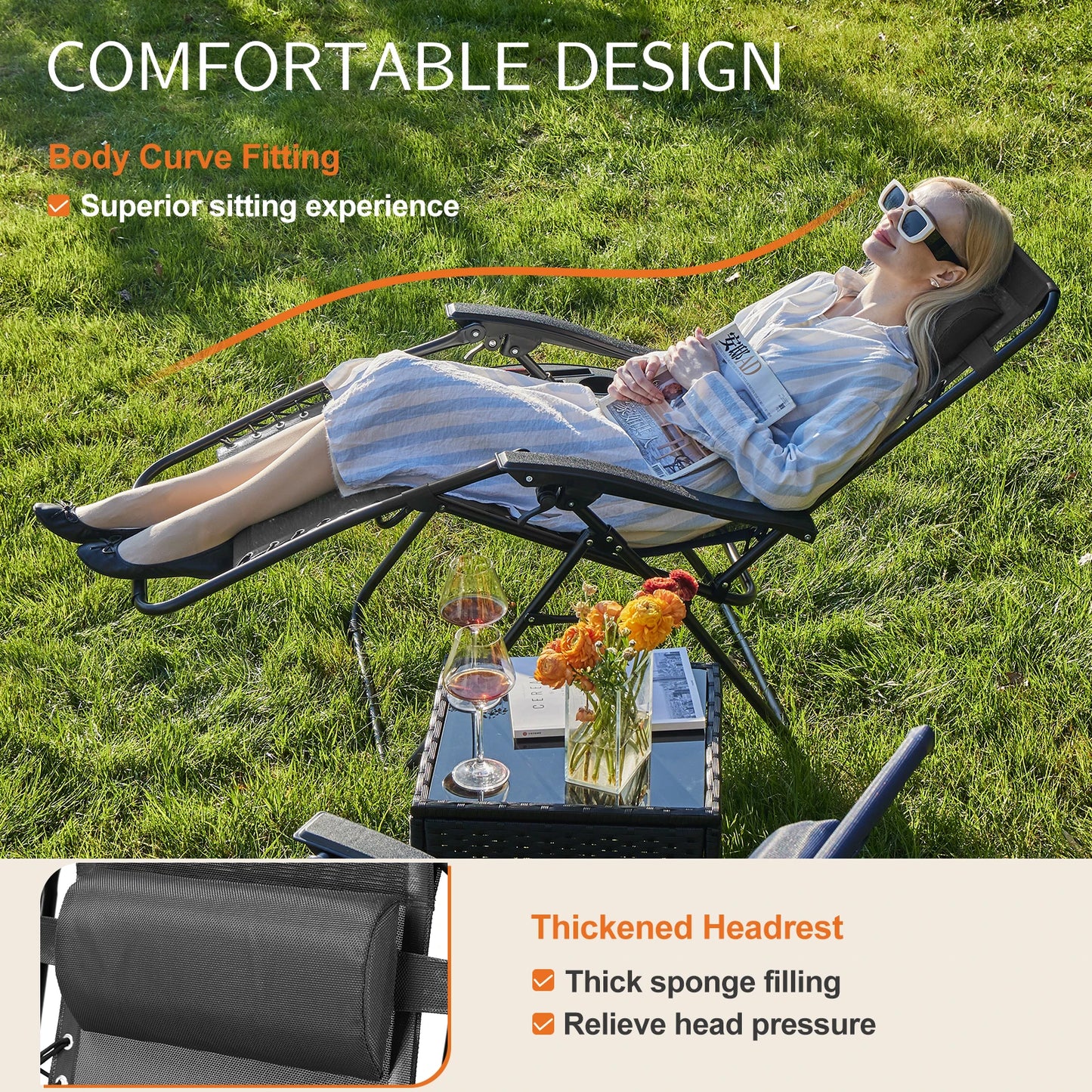 JHK Zero Gravity Portable Recliner With Cup Holder