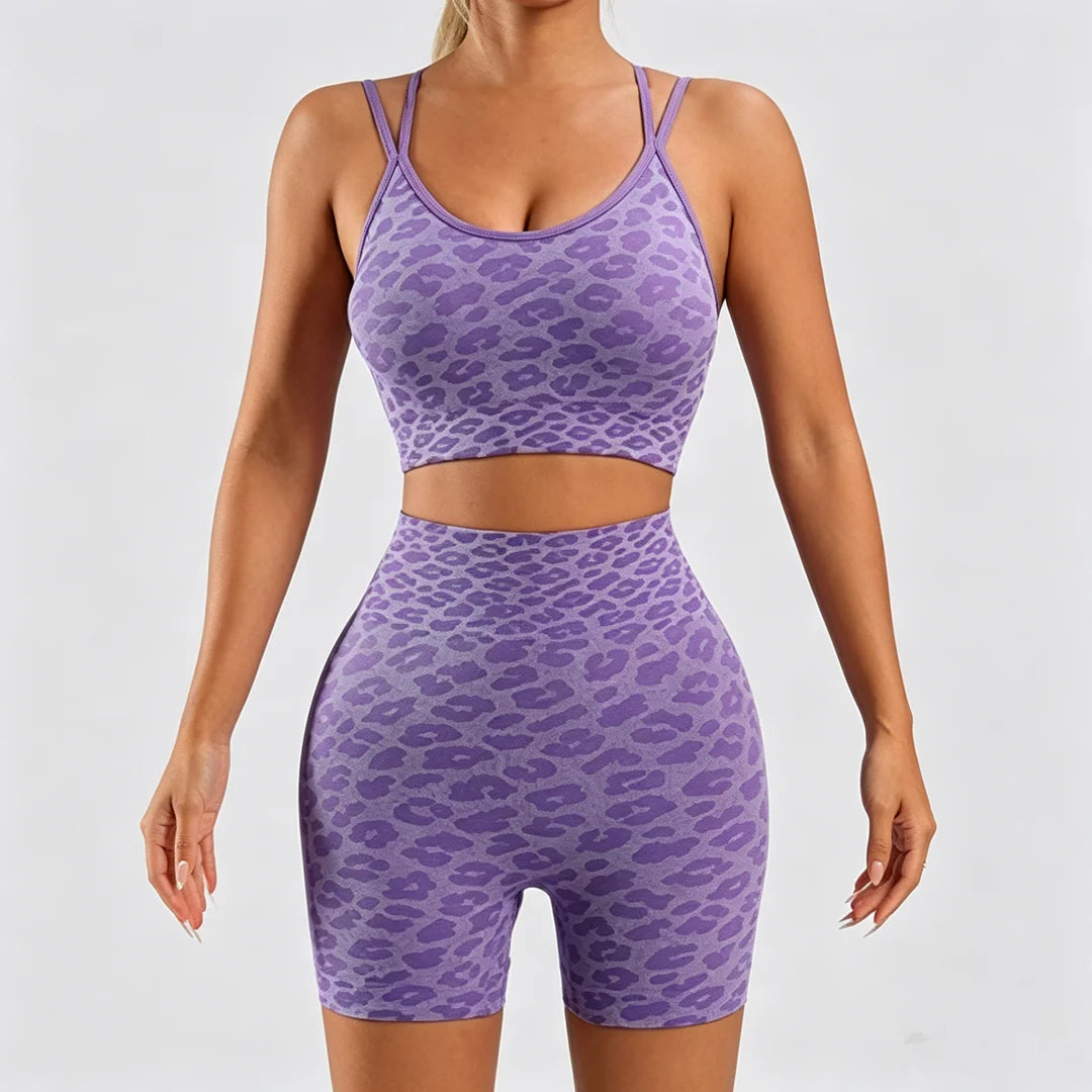 Leopard Print Women's 2 Piece Yoga Tracksuit Set For Workout