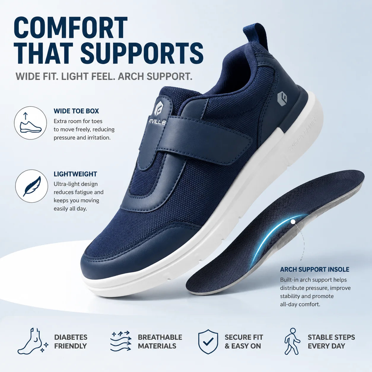 Fitville Men's Extra Wide Diabetic Shoes For Swollen Feet Relief