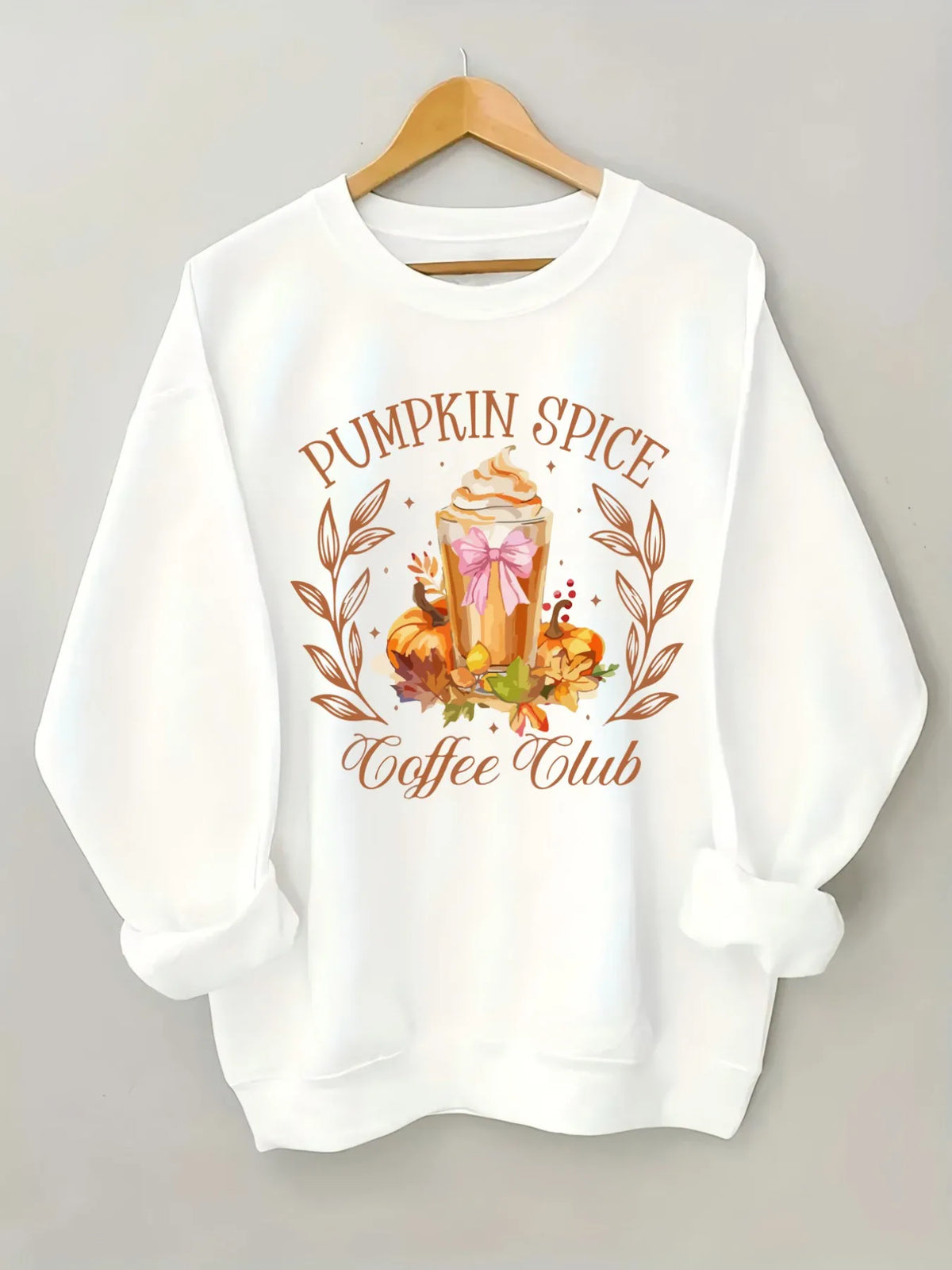 Women's Pumpkin Spice Coffee Crewneck Pullover Sweatshirt For Casual Wear