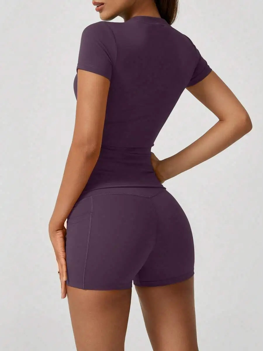 Women's High Waist Tummy Control Butt Lifting Yoga Shorts Set