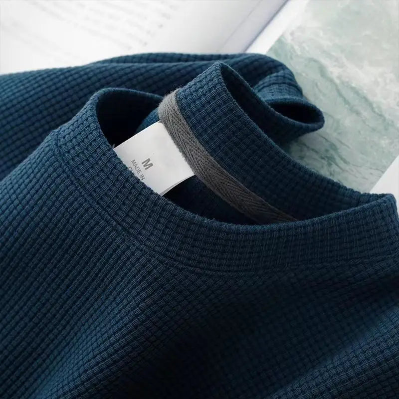 Men's Summer Waffle Knit Tee Round Neck Short Sleeve Top