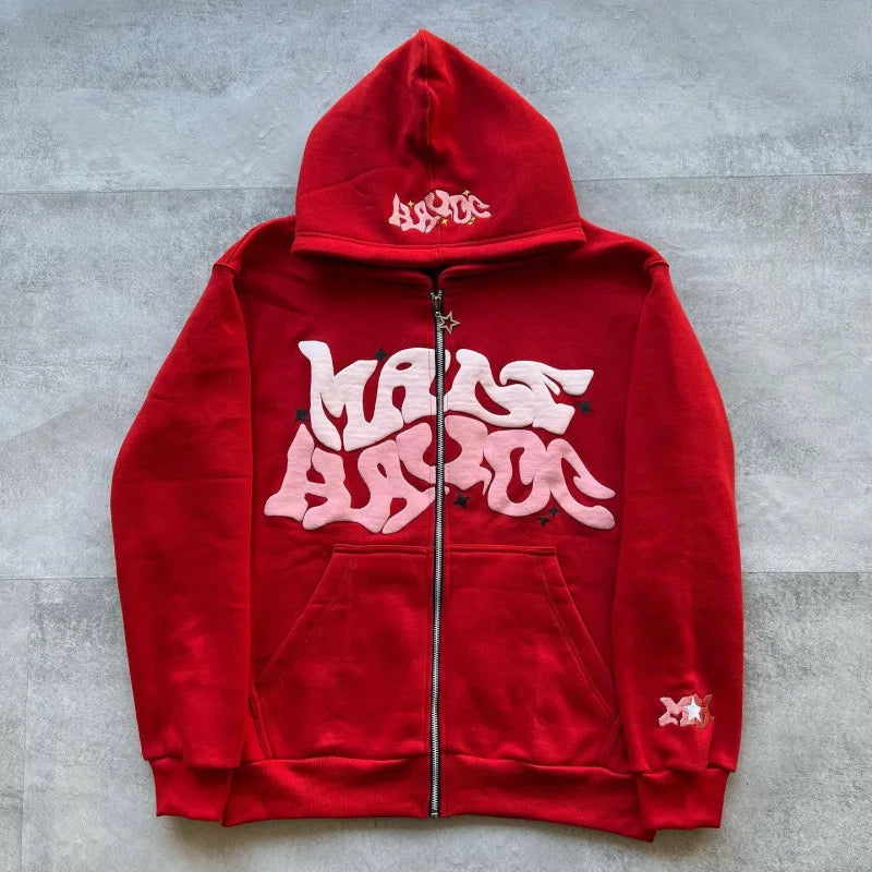 Harajuku Gothic Letter Print Hoodie Zip Up Jacket For Men And Women