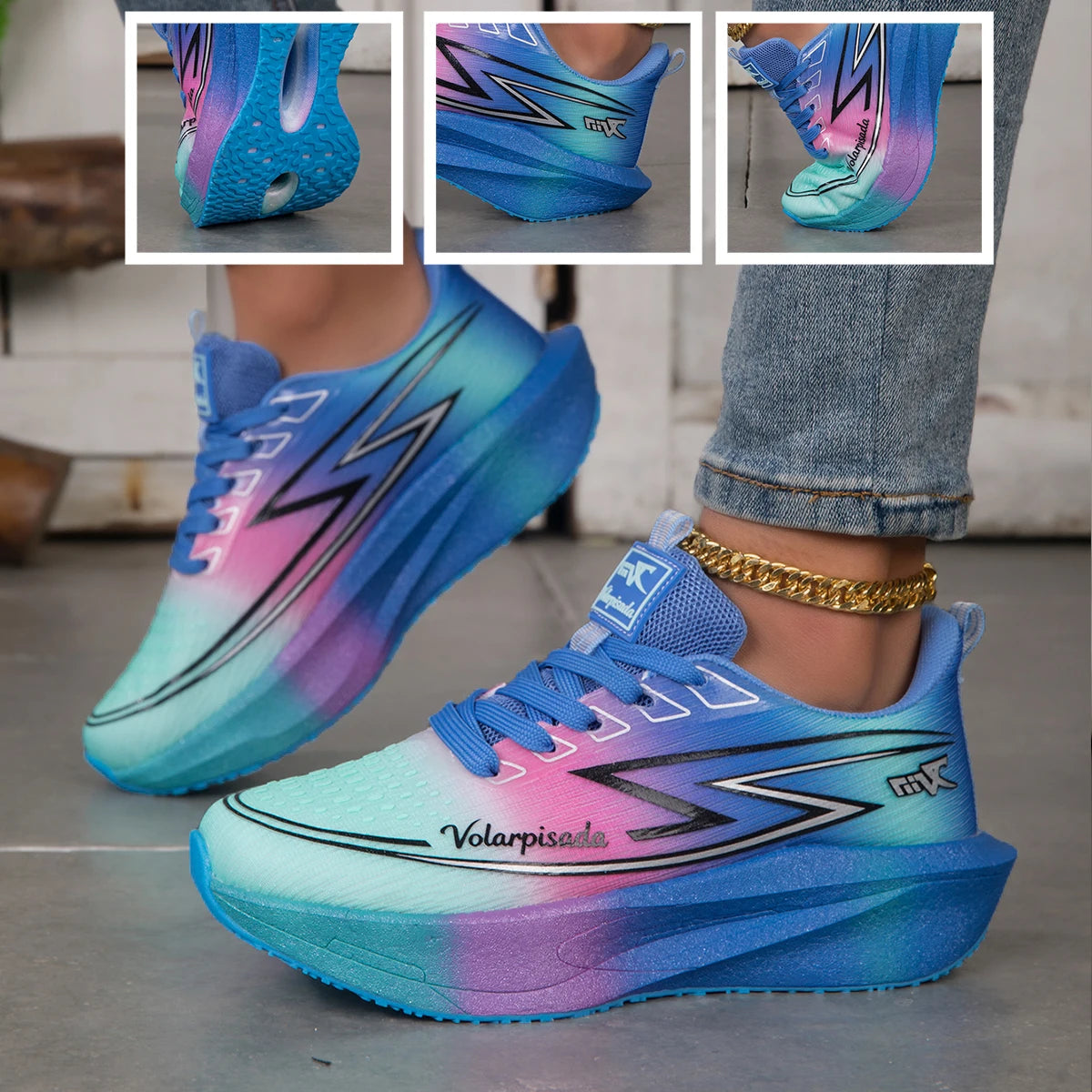 Unisex Gradient Lightning Running Shoes Breathable Mesh Cushion