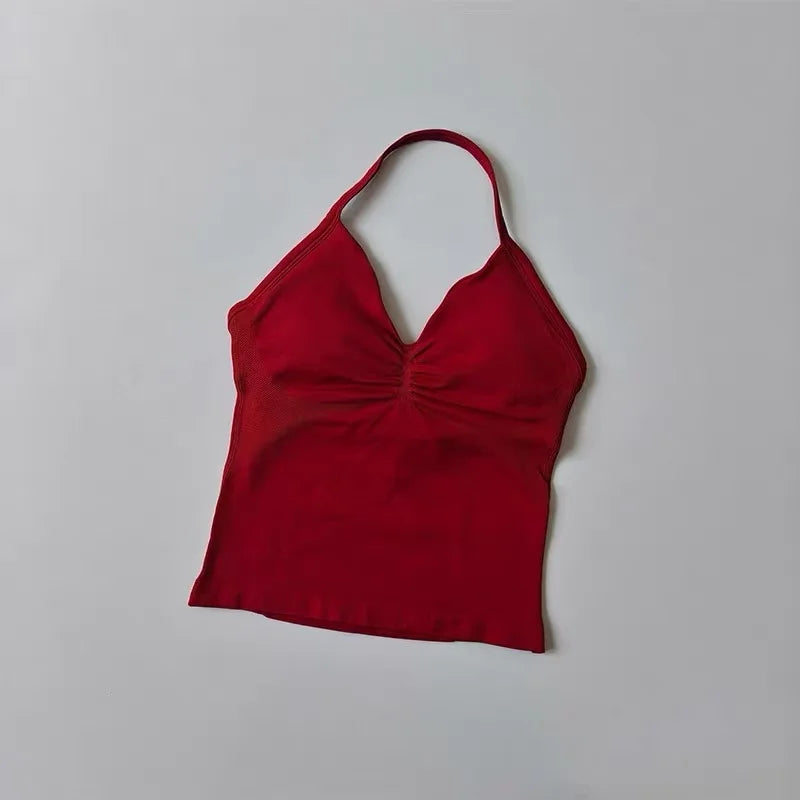 Seamless Nylon Elastane Yoga Set Halter Neck Sports Bra And Shorts