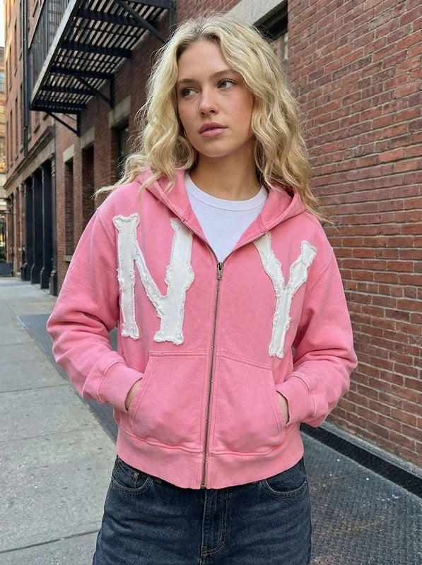 Street Style Zipper Hoodie Casual Loose Fit Cardigan Sweatshirt