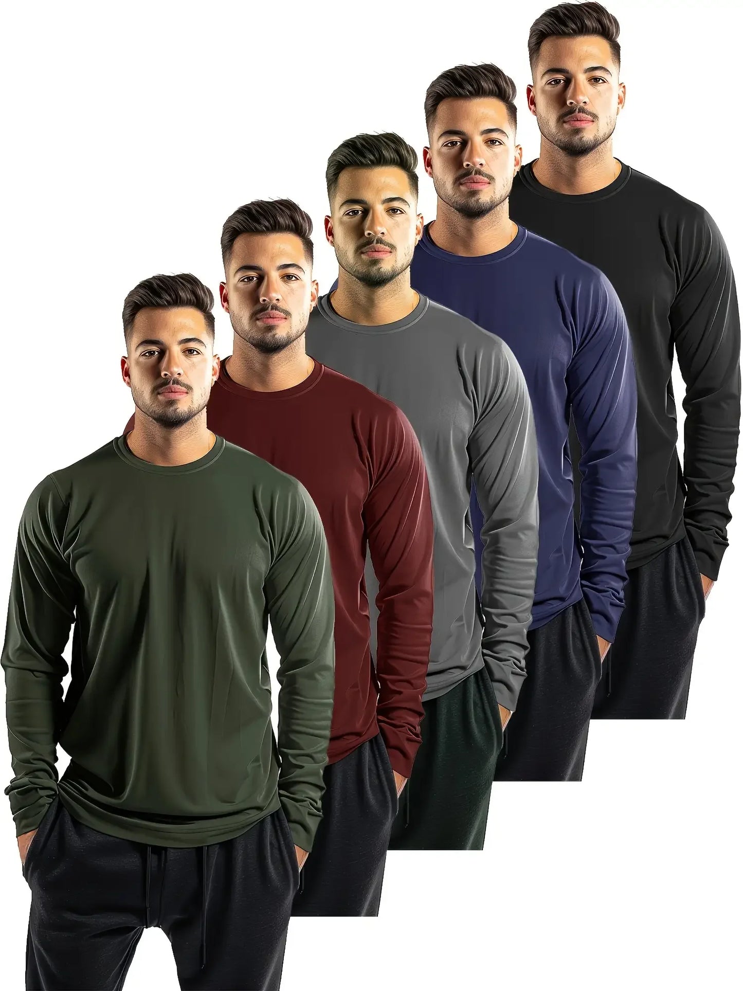 Winthunder Men's Solid Round Neck Long Sleeve T Shirts