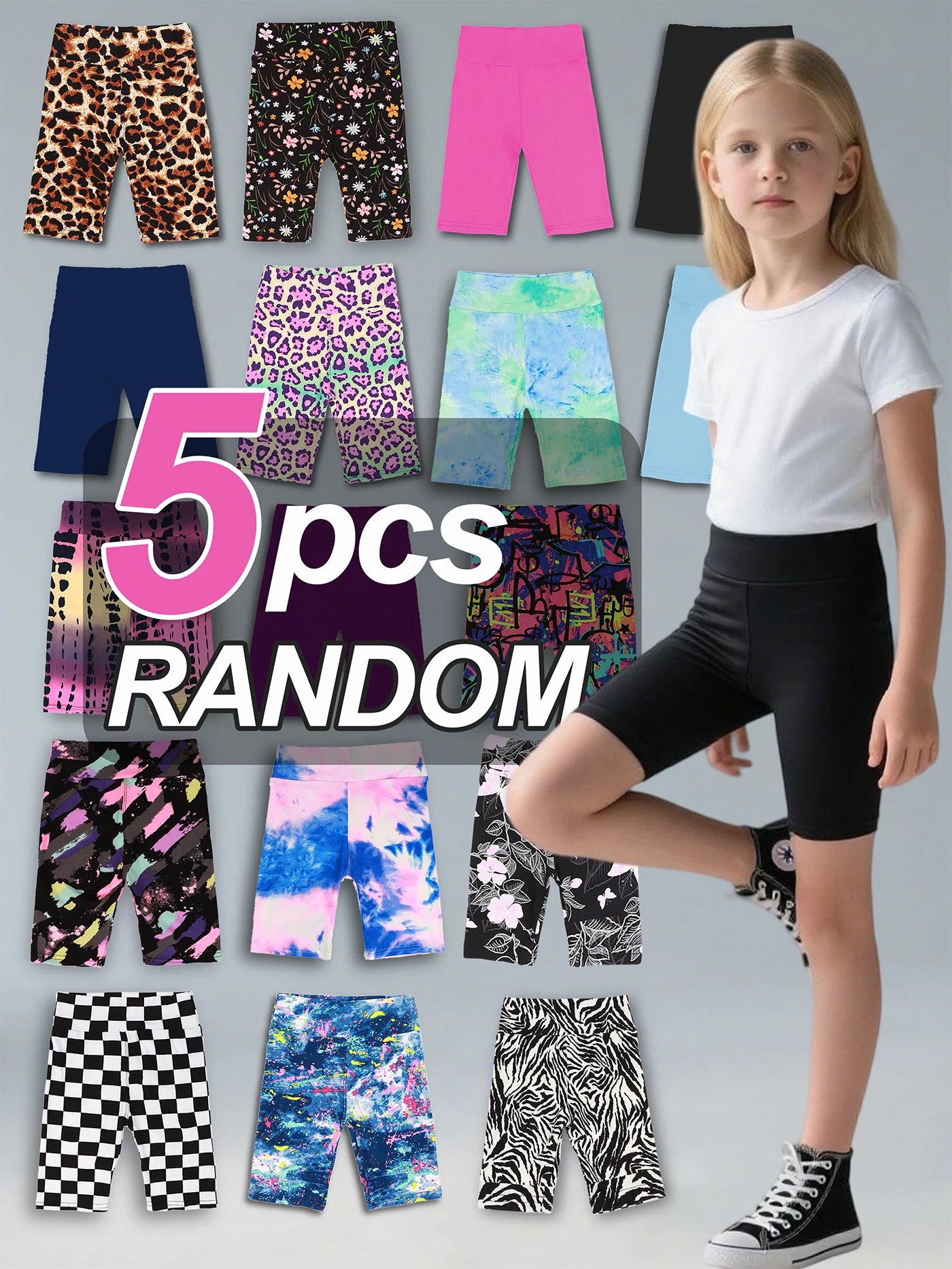 Girls Yoga Shorts 5 Pieces Set High Waist Bermuda Leggings For Dance