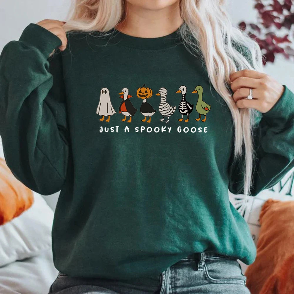 EOENKKY Funny Spooky Goose Halloween Pullover Sweatshirt